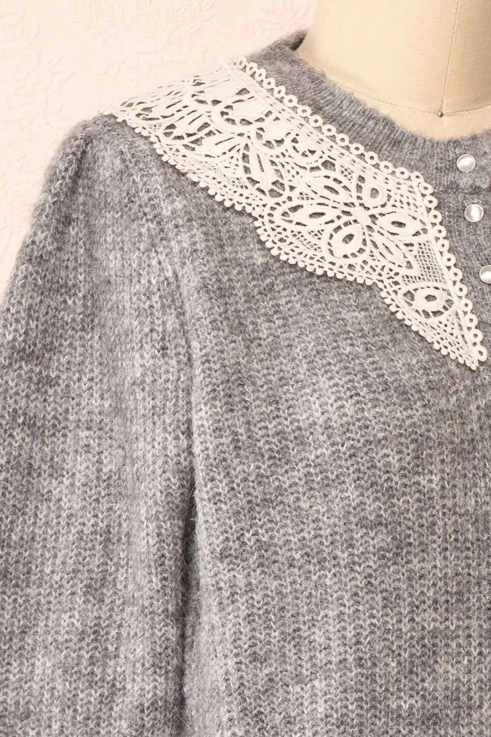 Reagan Grey | Buttoned Collar Sweater w/ Lace sold by Boutique 1861 product image thumbnail 4
