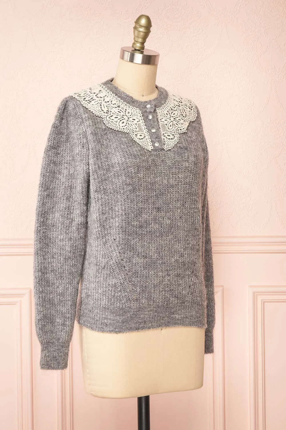Reagan Grey | Buttoned Collar Sweater w/ Lace sold by Boutique 1861 product image thumbnail 3