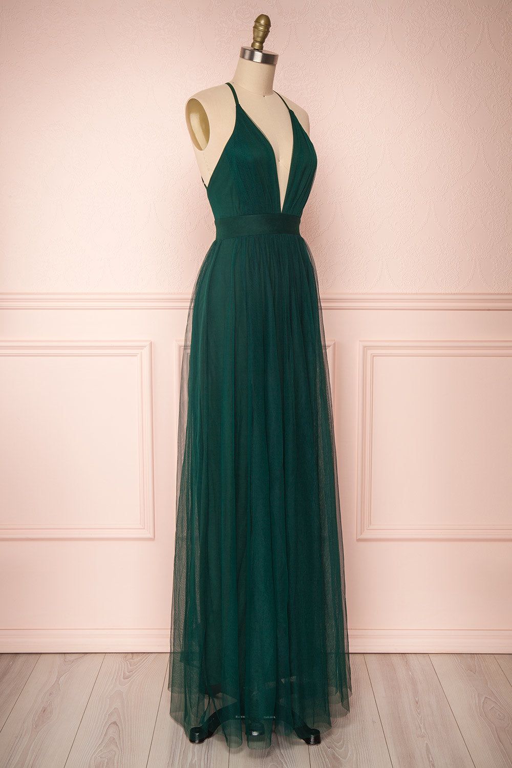 Aliki Green | Plunging Neckline Mesh Maxi Dress sold by Boutique 1861 product image thumbnail 4