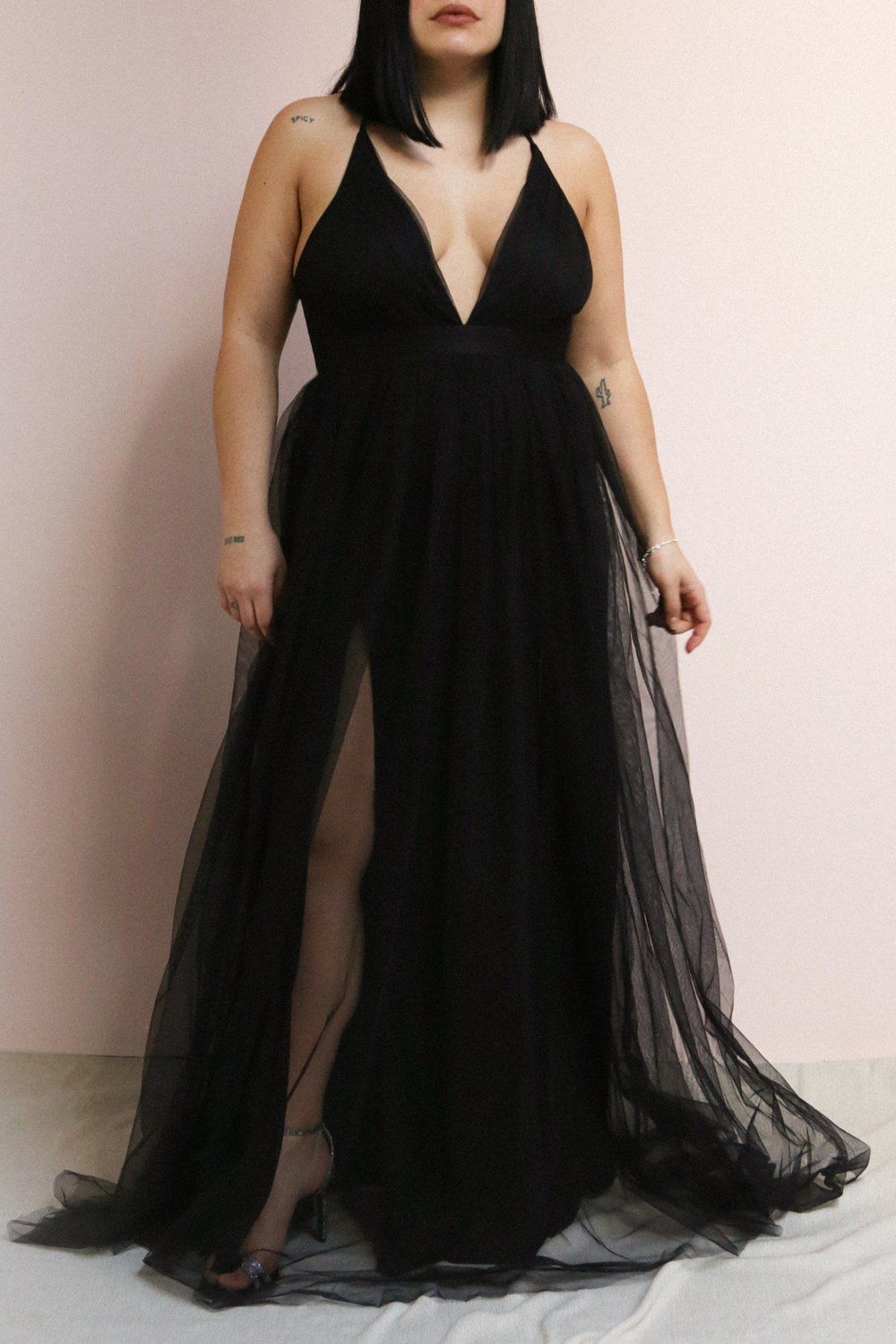 Aliki Green | Plunging Neckline Mesh Maxi Dress sold by Boutique 1861 product image thumbnail 2