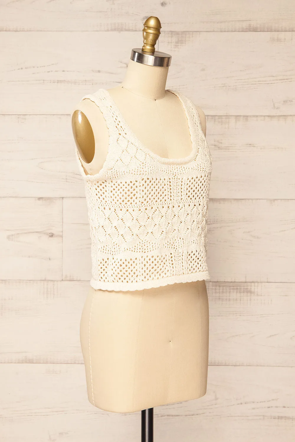 Champoton | Beige Crochet Sleeveless Crop Top sold by Boutique 1861 product image thumbnail 3