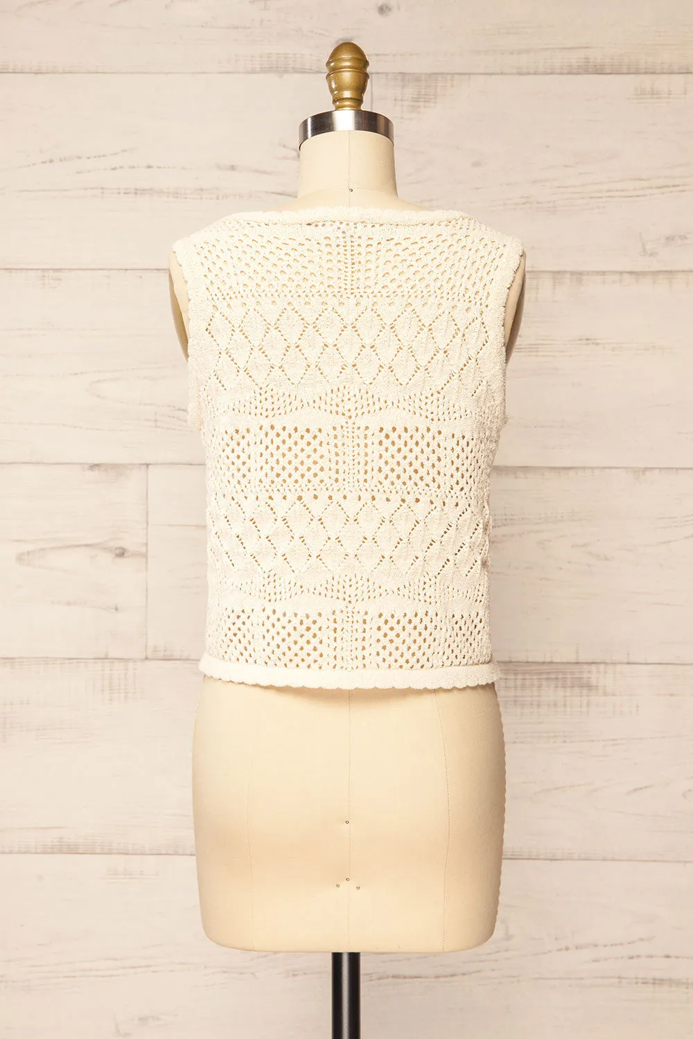 Champoton | Beige Crochet Sleeveless Crop Top sold by Boutique 1861 product image thumbnail 5