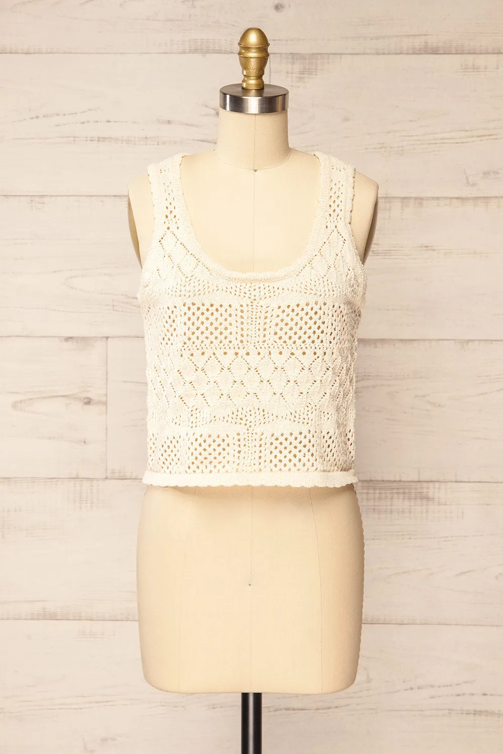 Champoton | Beige Crochet Sleeveless Crop Top sold by Boutique 1861