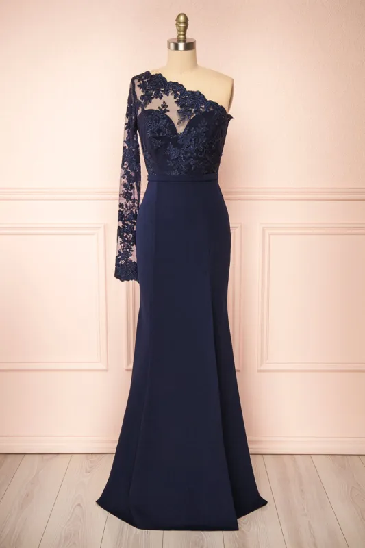 Xylia Navy | One Sleeve Maxi Dress sold by Boutique 1861