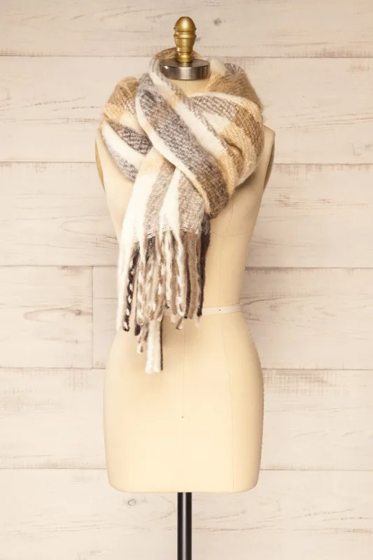 Lichfield Brown | Fuzzy Knit Plaid Scarf sold by Boutique 1861