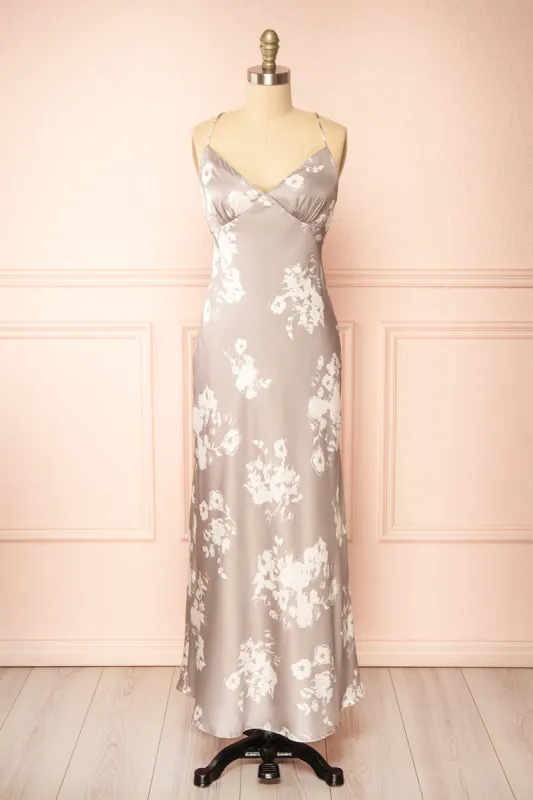 Quovadine | Floral Satin Dress w/ Open-Back sold by Boutique 1861