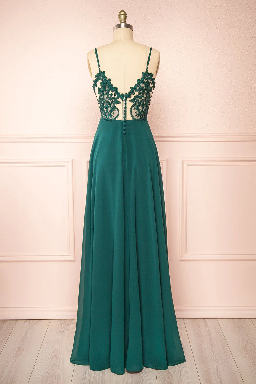 Peggie Emerald | Chiffon Maxi Dress w/ Back Embroidery sold by Boutique 1861