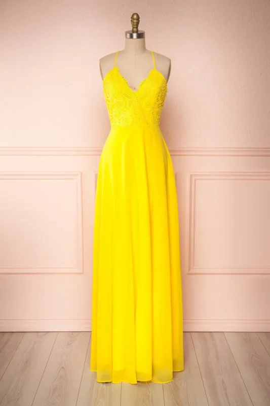 Chantay Yellow | Backless A-Line Maxi Dress sold by Boutique 1861