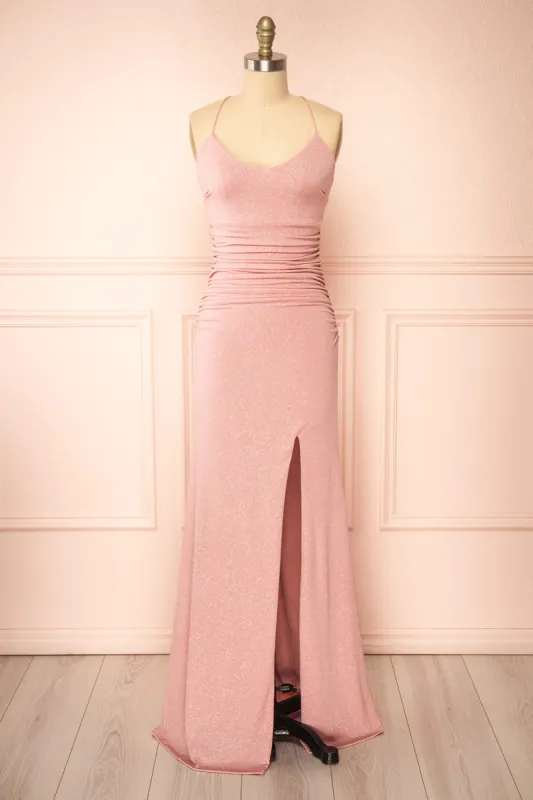 Samira Pink | Sparkly Mermaid Maxi Dress w/ Slit sold by Boutique 1861