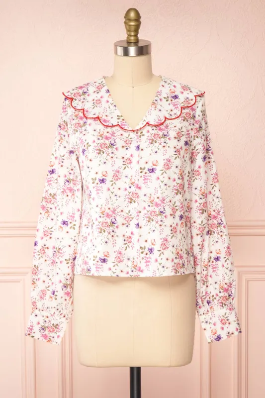 Bakeneko | Cropped Floral Blouse w/ Peter Pan Collar sold by Boutique 1861