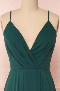 Aelis Green | Pleated Plunging V-Neckline Gown sold by Boutique 1861