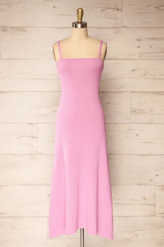 Dresden | Mauve Ribbed Midi Dress sold by Boutique 1861