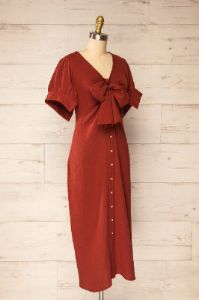 Maelle Rust | Midi Shirt Dress w/ Tied Neckline sold by Boutique 1861
