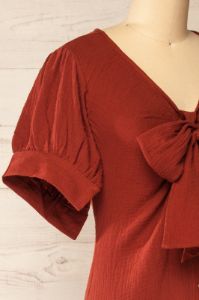Maelle Rust | Midi Shirt Dress w/ Tied Neckline sold by Boutique 1861
