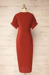Maelle Rust | Midi Shirt Dress w/ Tied Neckline sold by Boutique 1861