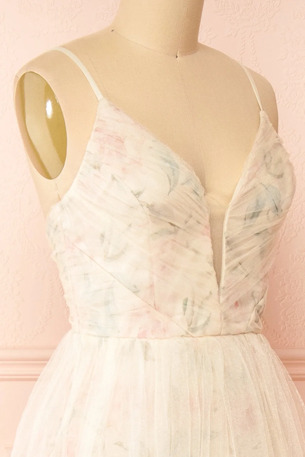 Majah Beige | Maxi Floral Tulle Dress sold by Boutique 1861 product image thumbnail 4