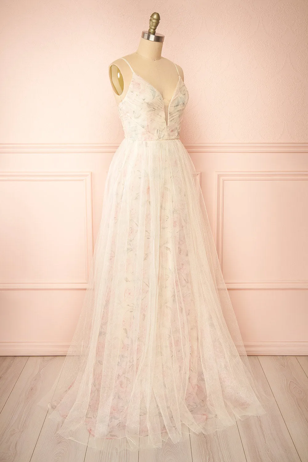 Majah Beige | Maxi Floral Tulle Dress sold by Boutique 1861 product image thumbnail 3