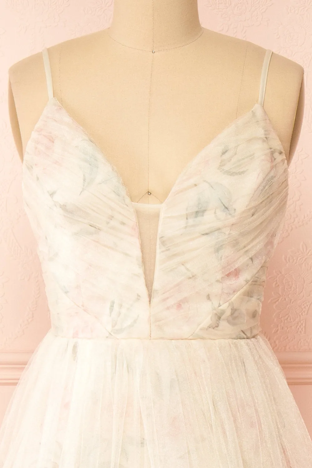 Majah Beige | Maxi Floral Tulle Dress sold by Boutique 1861 product image thumbnail 2