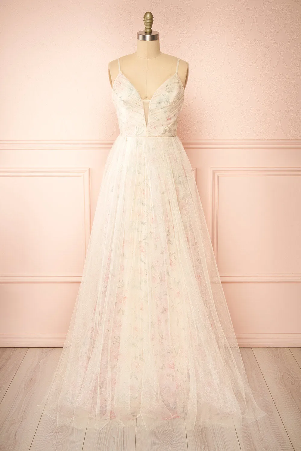 Majah Beige | Maxi Floral Tulle Dress sold by Boutique 1861