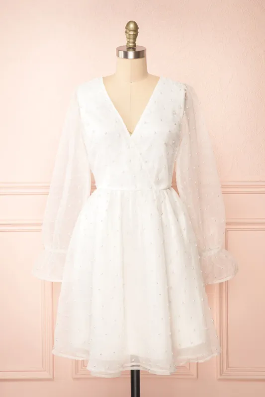 Darlene | Short White A-Line Dress w/ Pearls sold by Boutique 1861
