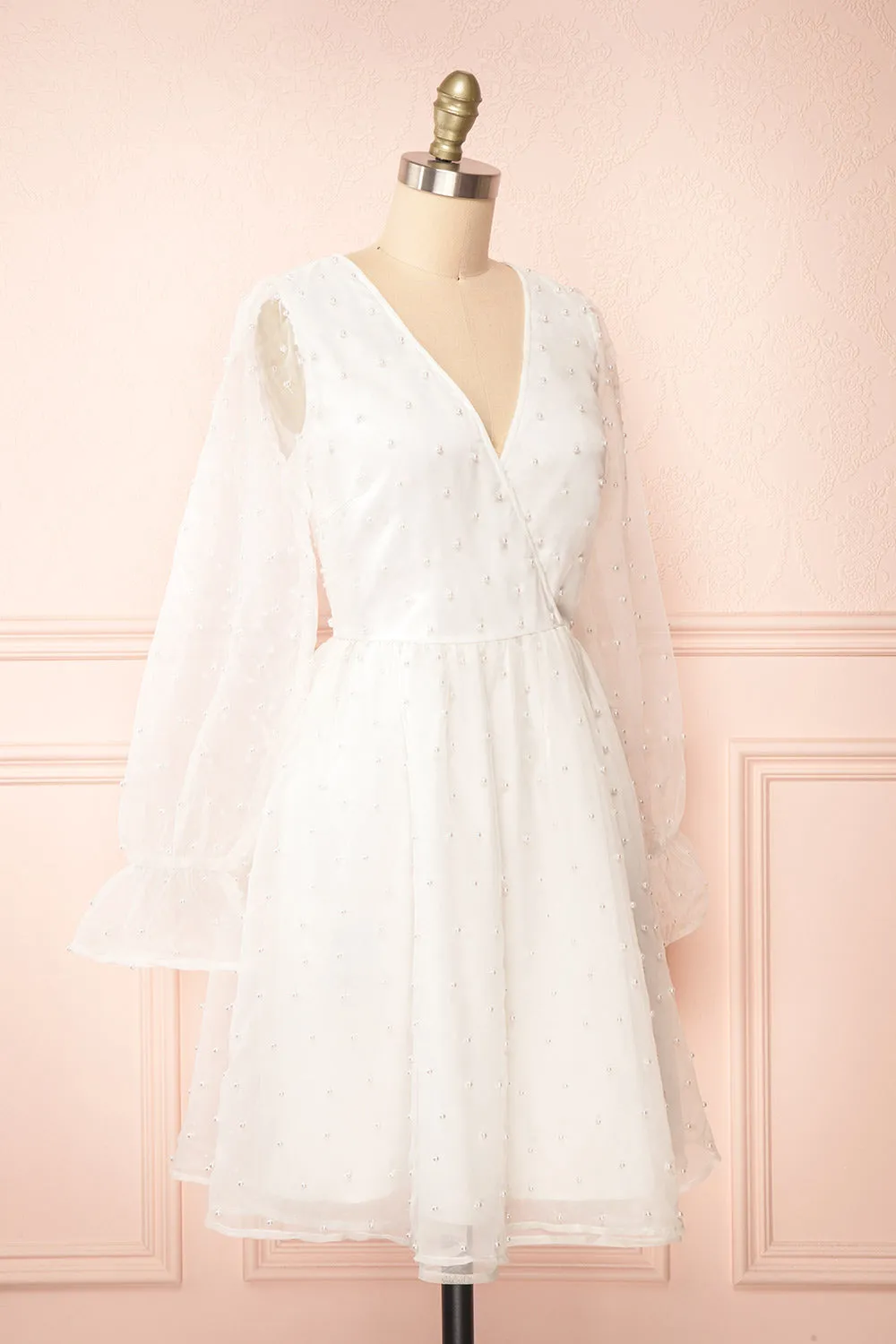 Darlene | Short White A-Line Dress w/ Pearls sold by Boutique 1861 product image thumbnail 3