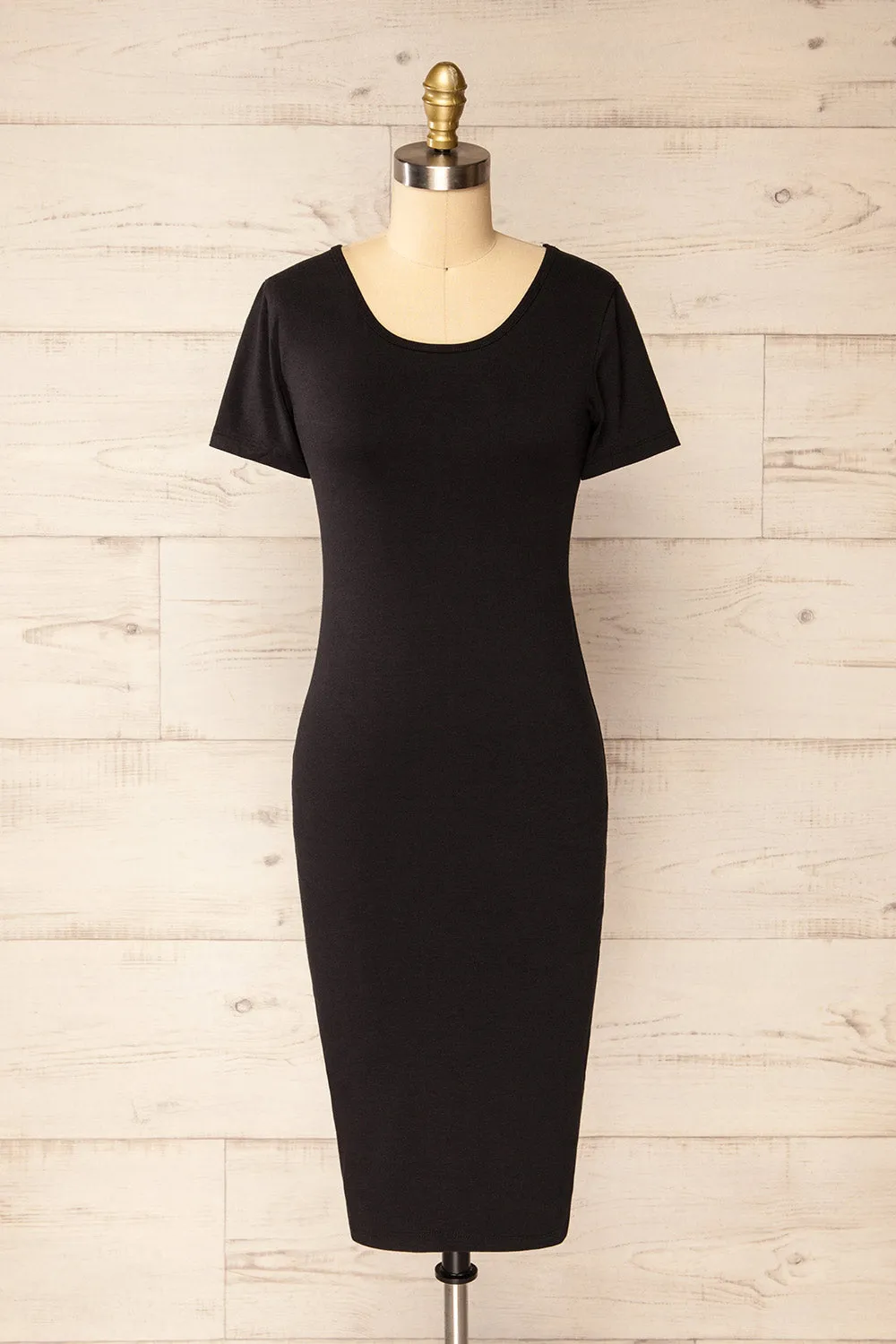Athens Black | Short Sleeve Fitted Midi Dress sold by Boutique 1861