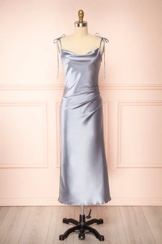 Elyse Blue | Cowl Neck Midi Dress sold by Boutique 1861