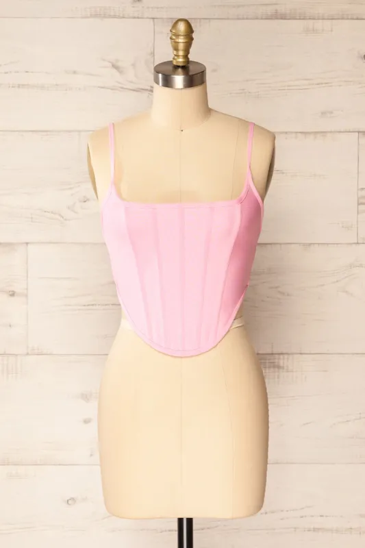 Hyeres Pink | Cropped Corset Top w/ Back Zipper sold by Boutique 1861