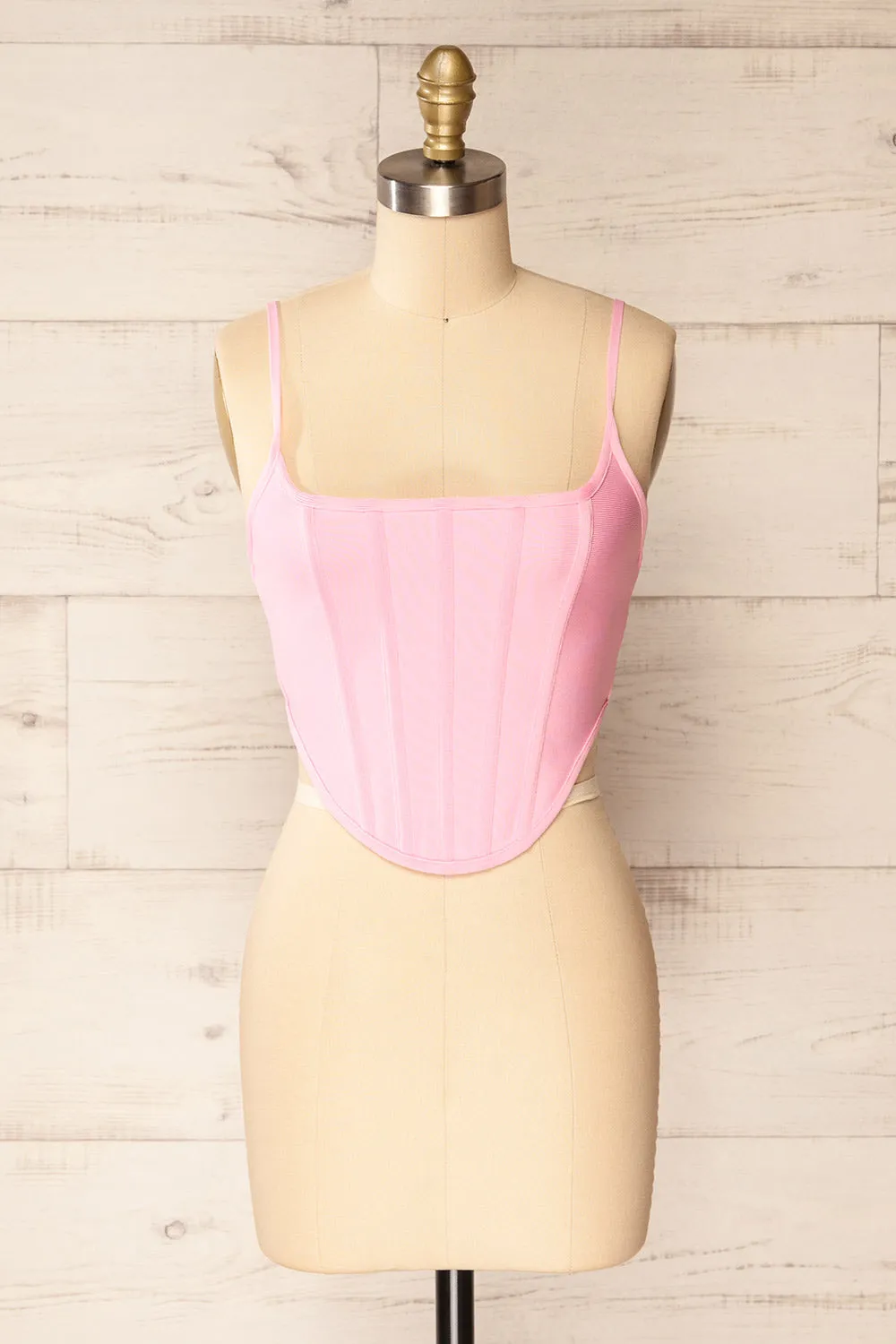 Hyeres Pink | Cropped Corset Top w/ Back Zipper sold by Boutique 1861