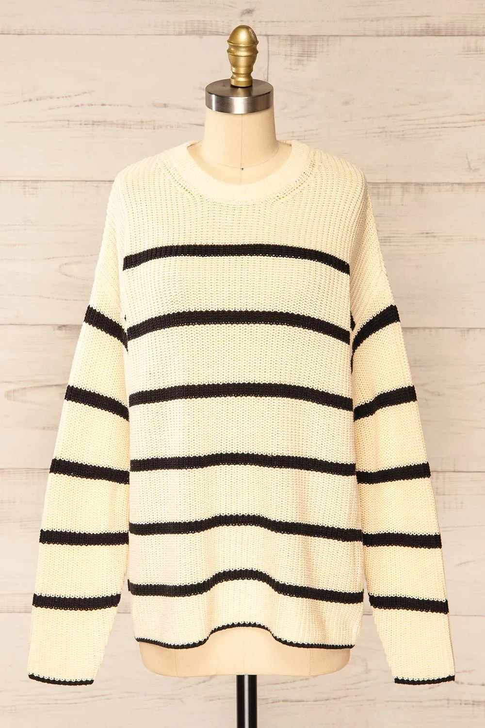 Carpentras | Oversized Beige Knit Striped Sweater sold by Boutique 1861