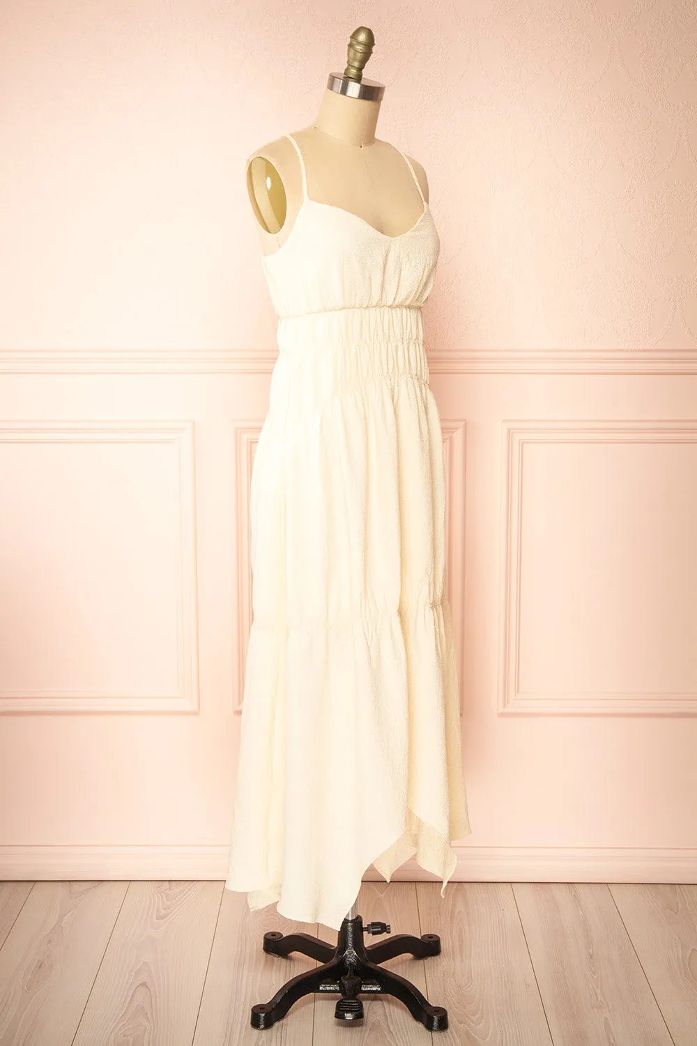 Laurelou | Ruched Cream Midi Dress w/ Thin Straps sold by Boutique 1861 product image thumbnail 4