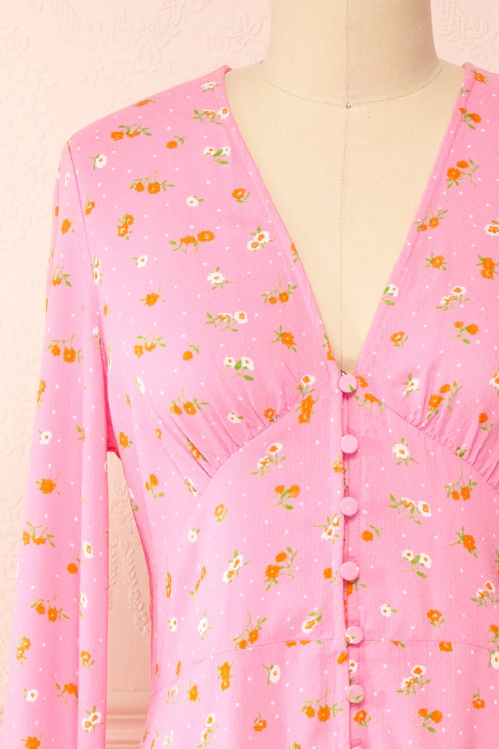 Netra Pink | Long Sleeve Floral Midi Dress sold by Boutique 1861 product image thumbnail 2