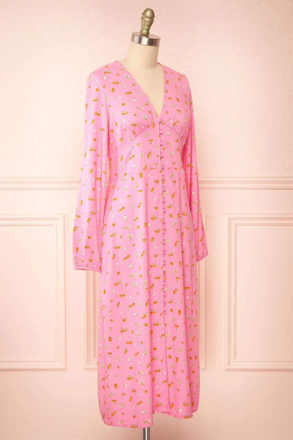 Netra Pink | Long Sleeve Floral Midi Dress sold by Boutique 1861 product image thumbnail 3