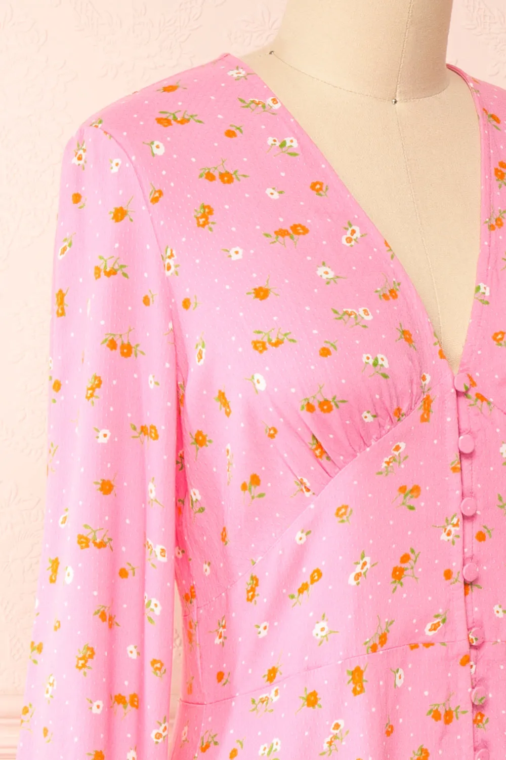 Netra Pink | Long Sleeve Floral Midi Dress sold by Boutique 1861 product image thumbnail 4