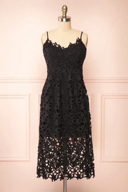 Avelina Black | Lace Midi Dress sold by Boutique 1861