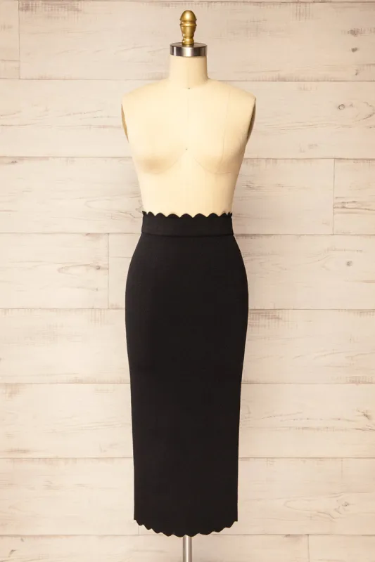 Alphacrest | Fitted Black Skirt w/ Scalloped Hem sold by Boutique 1861