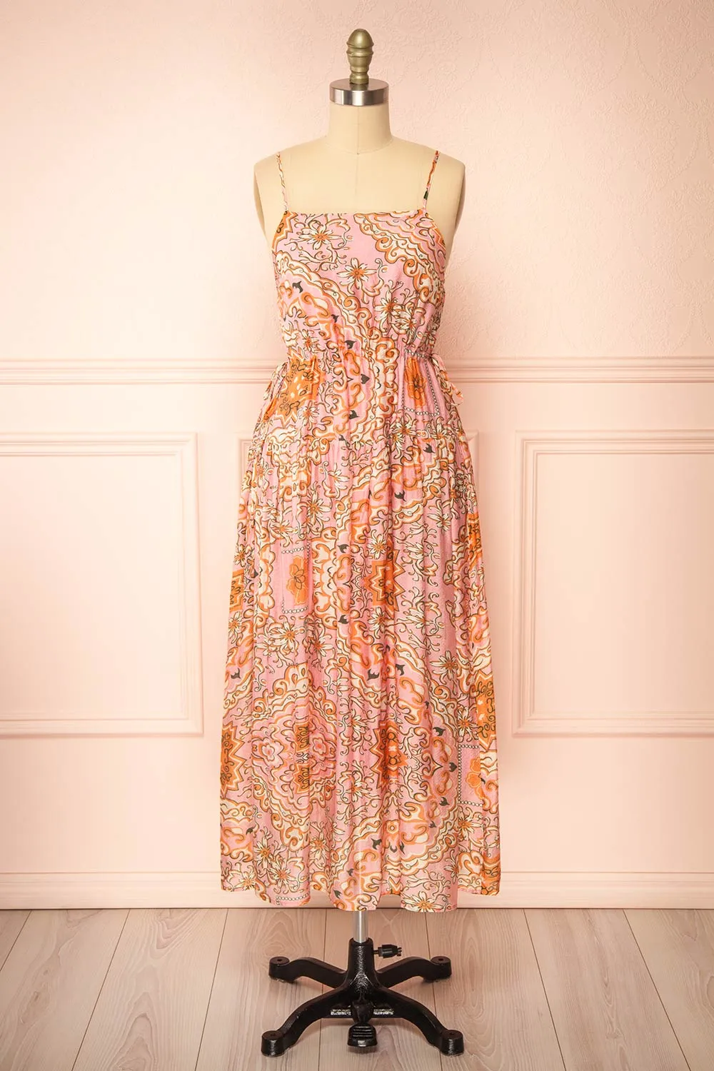 Wydowna | Pink Midi Dress w/ Floral Motif sold by Boutique 1861