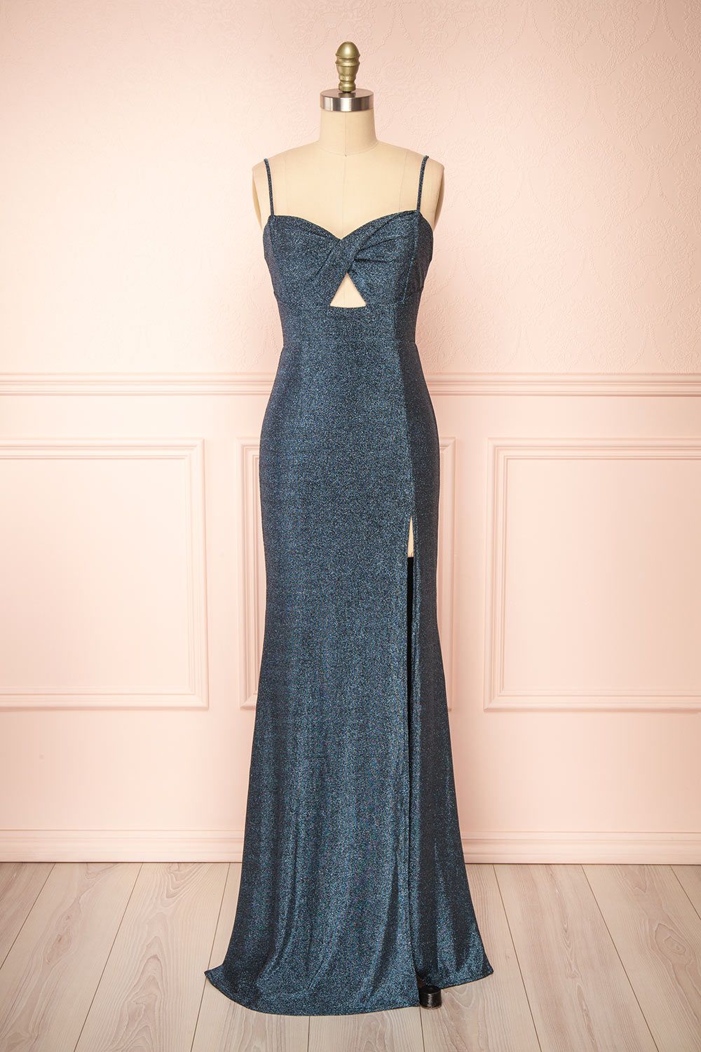 Aranjuez | Twist Neckline Shimmery Maxi Dress sold by Boutique 1861