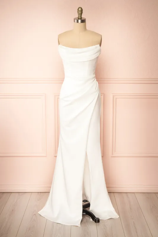 Celesta | White Strapless Gown with Removable Straps sold by Boutique 1861