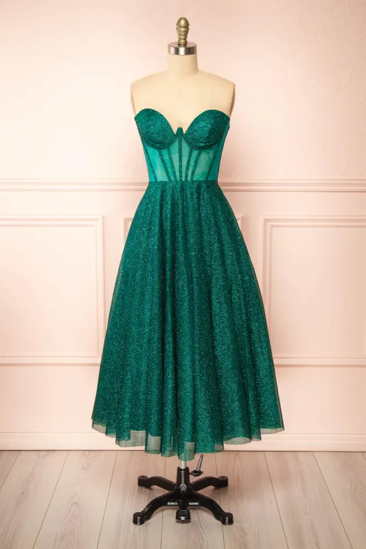 Euphea Green | Glitter Strapless Corset Dress sold by Boutique 1861
