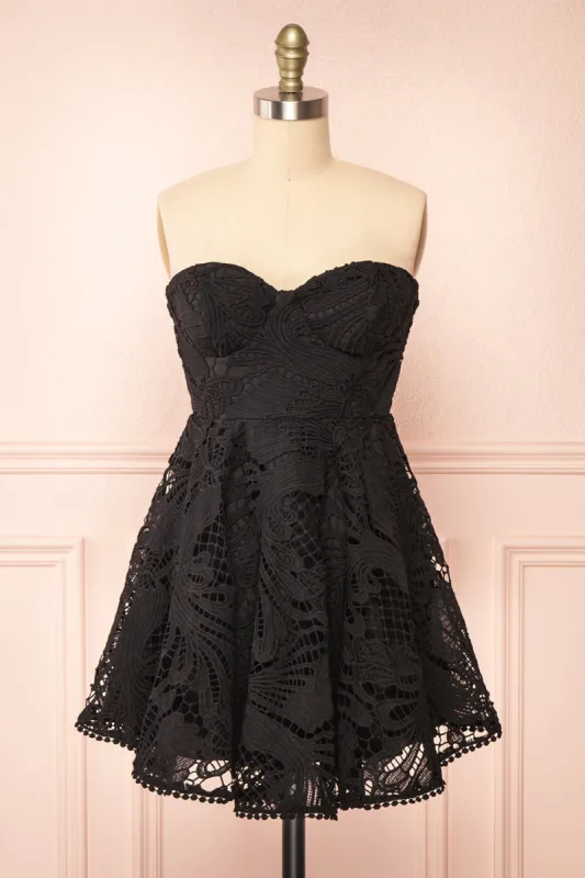Ylvya | Short Strapless Black Lace Dress sold by Boutique 1861
