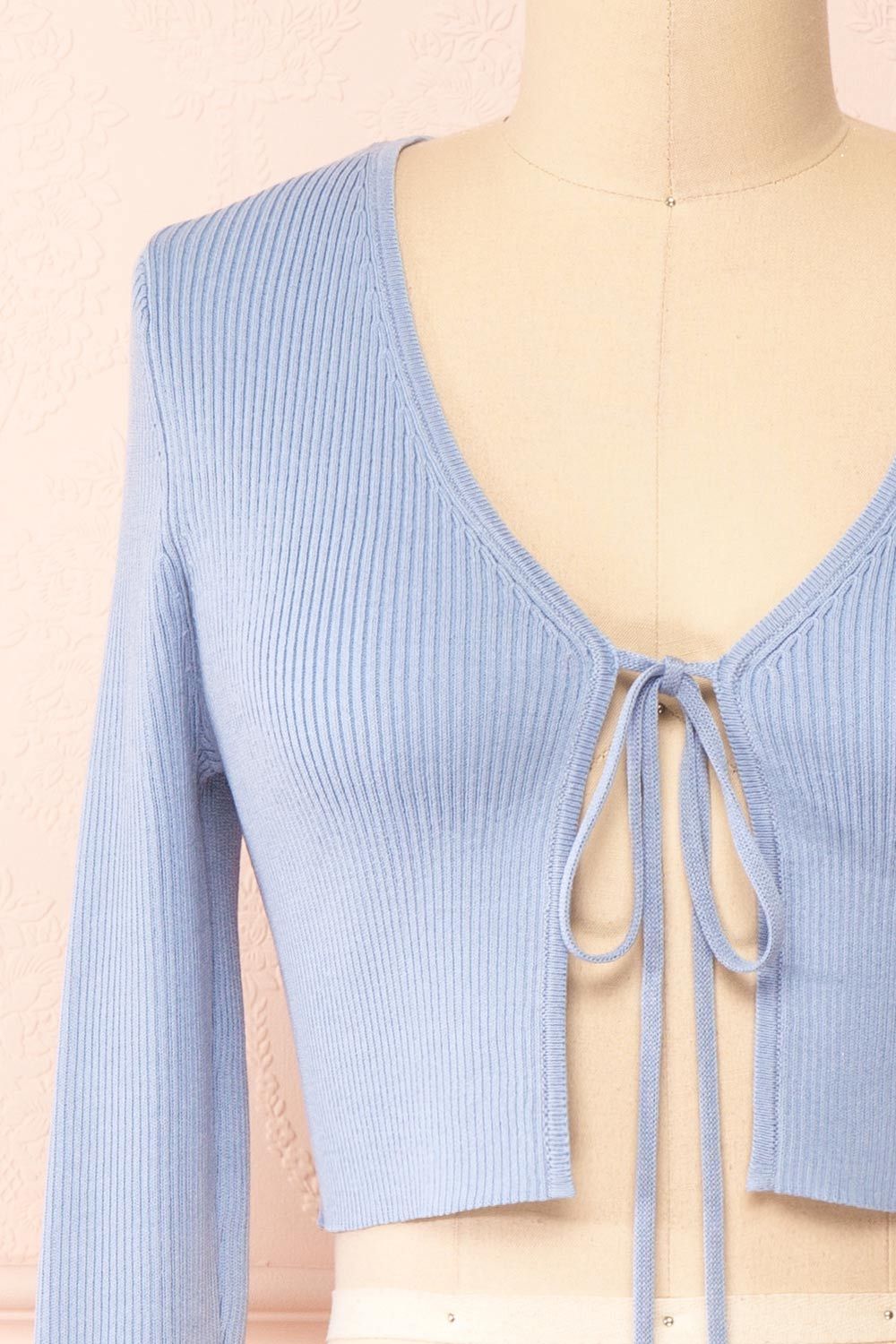 Sorcha | Blue Ribbed Cropped Cardigan w/ Front Tie sold by Boutique 1861 product image thumbnail 2