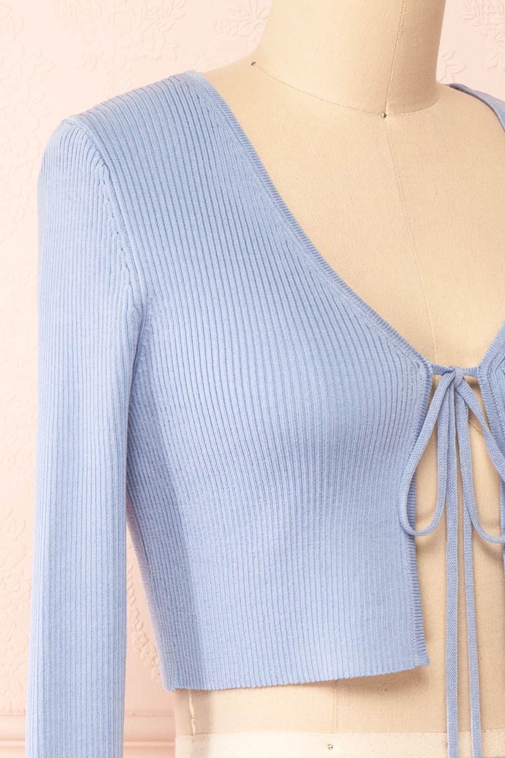 Sorcha | Blue Ribbed Cropped Cardigan w/ Front Tie sold by Boutique 1861 product image thumbnail 4