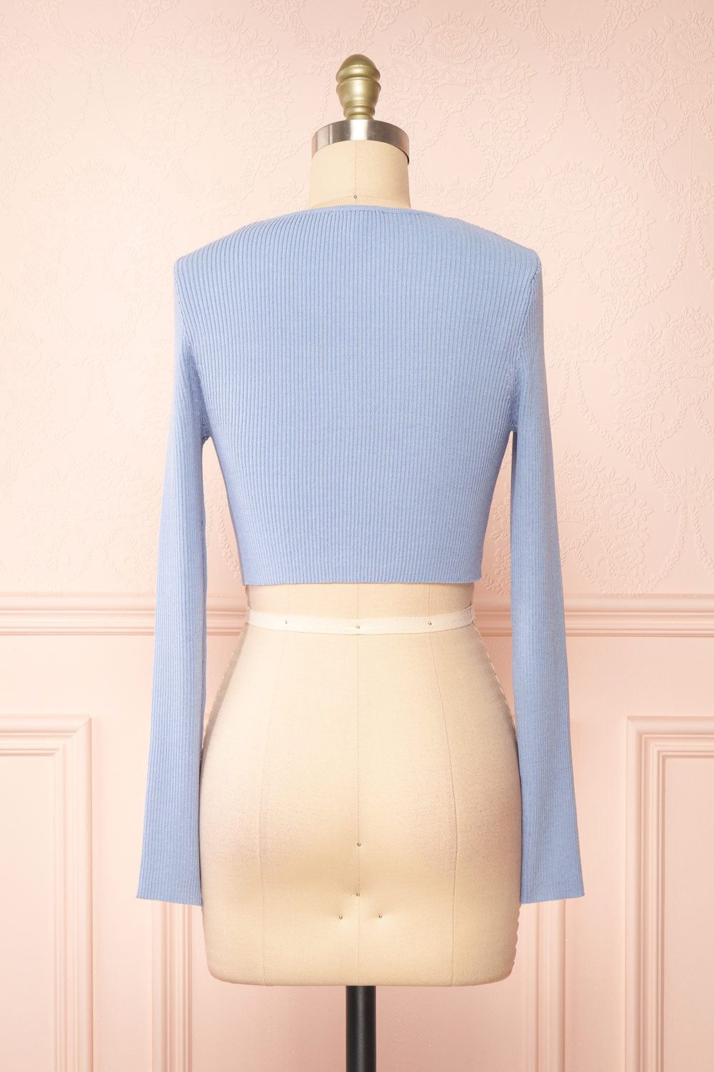 Sorcha | Blue Ribbed Cropped Cardigan w/ Front Tie sold by Boutique 1861 product image thumbnail 5