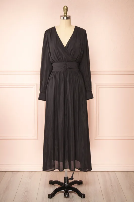 Kalinda Black | Long Sleeve Midi Dress sold by Boutique 1861