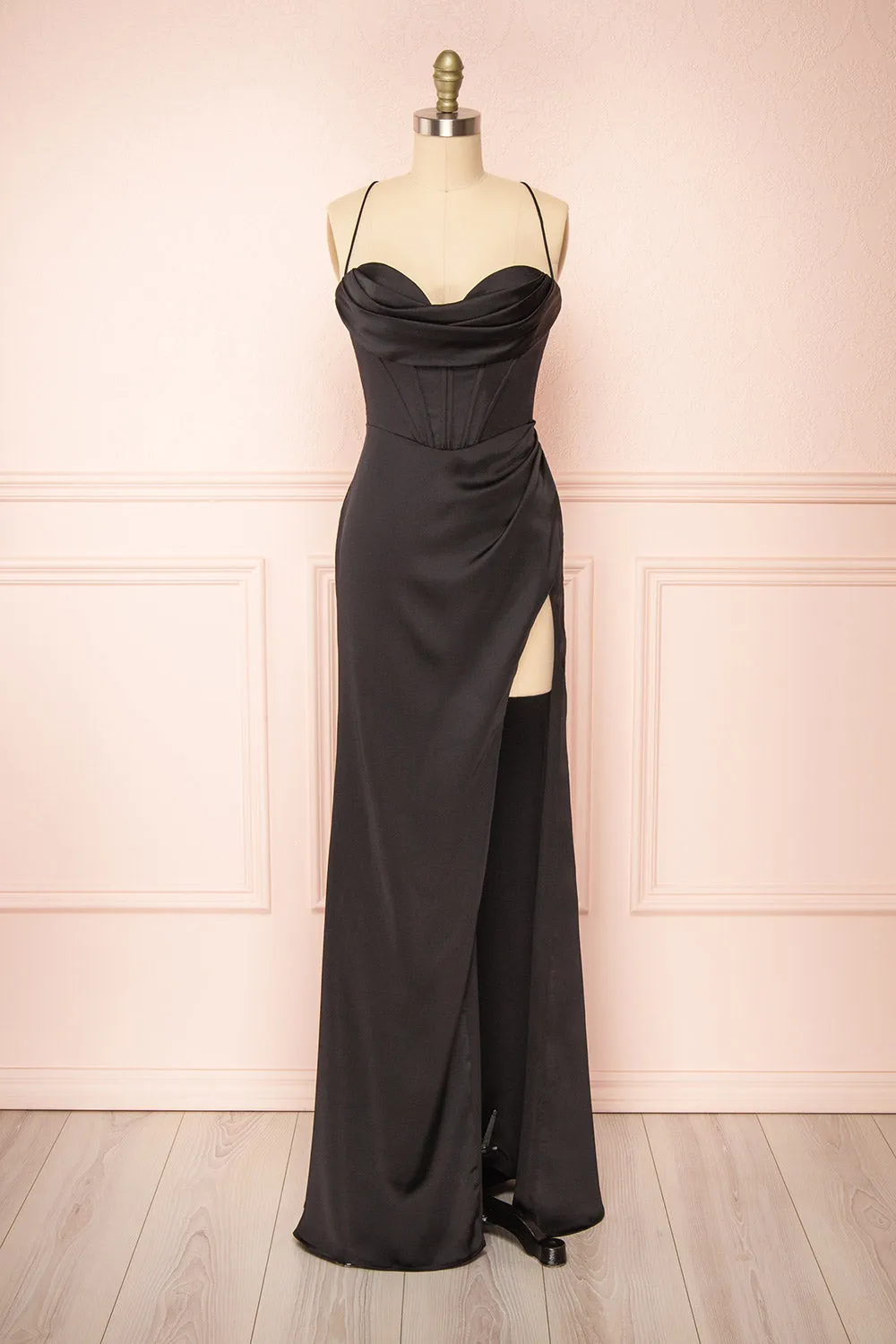 Kesha Black | Corset Cowl Neck Maxi Dress sold by Boutique 1861