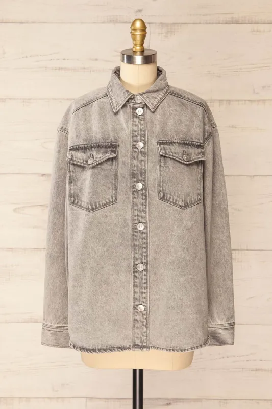 Giacomo | Grey Oversized Denim Shacket sold by Boutique 1861