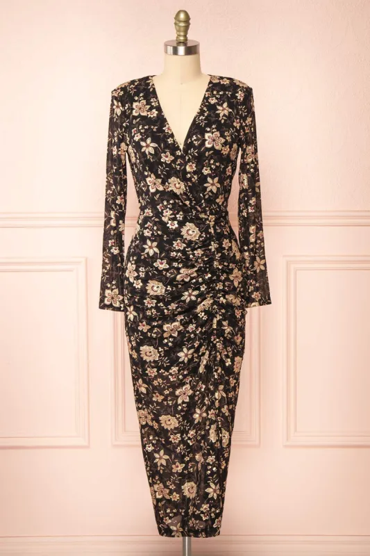 Nyx | Floral Mesh Midi Dress w/ Long Sleeves sold by Boutique 1861