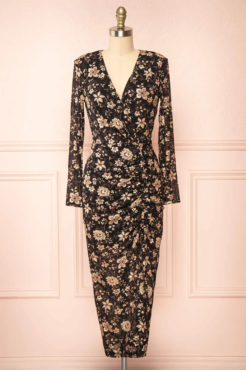 Nyx | Floral Mesh Midi Dress w/ Long Sleeves sold by Boutique 1861