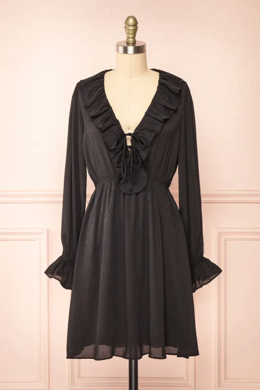 Dana Black | Short Dress w/ Ruffled Neckline sold by Boutique 1861